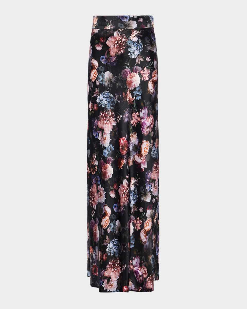 Ryker Bias-Cut Floral Silk Skirt